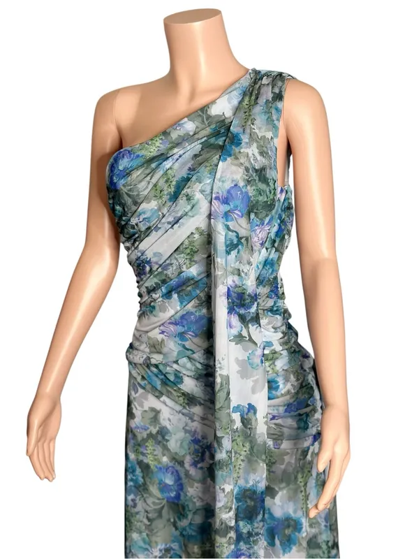 BHLDN One-Shoulder Scarf Maxi Dress, Blue Floral, Medium - Image 7