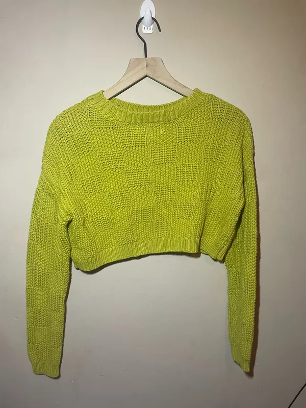 Willow + Root Chartreuse Cropped Sweater Small - Image 3