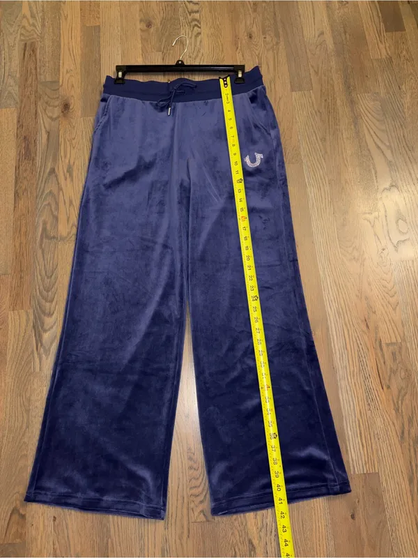 NWT True Religion Women Large Velour Rhinestone Track Pants Wide Straight Leg - Image 2