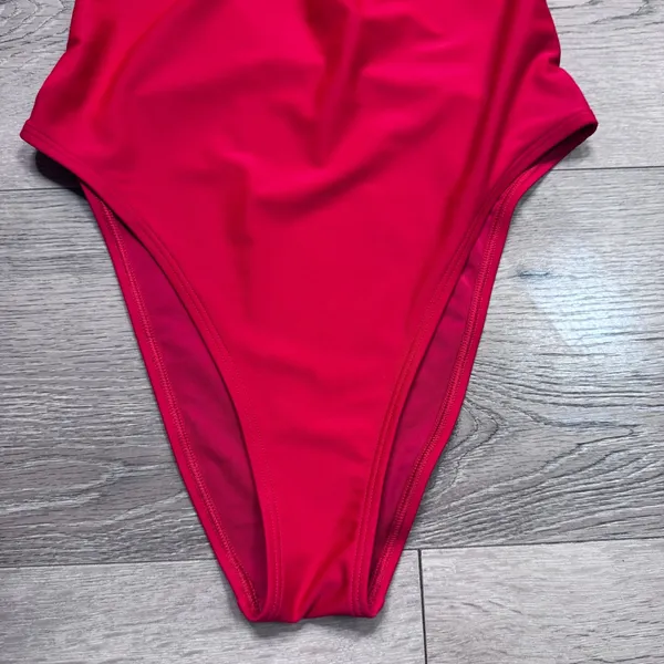 Aerie Womens Red Lace Up‎ Plunging Halter One Piece Swimsuit Size Medium M - Image 3