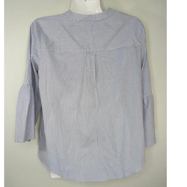 J. Crew Factory Blue & White Stripe Cotton‎ Blend Bell Sleeve Button-Down Top - Image 4