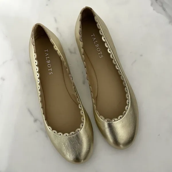 Talbots Penelope Gold Metallic Leather Scalloped Ballet Flats Size 7 Preppy chic - Image 4