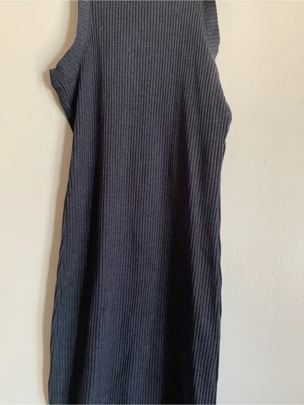 Madewell Black Ribbed Midi Tank Dress Body Con Heathered Grey Women Size Small - Image 2