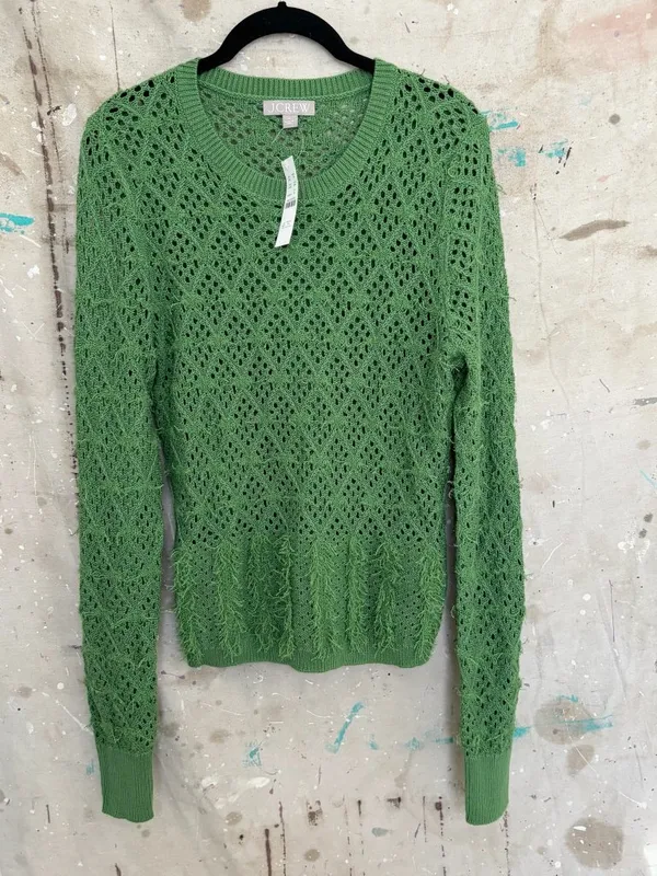 J Crew Pointelle Crewneck Sweater with Fringe - Image 2