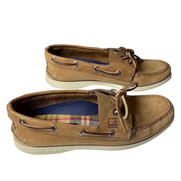 Sperry Top-Sider Authentic Original 2-Eye Boat Shoes Tan Leather 7.5M Preppy - Image 4