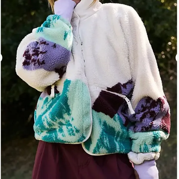 NWT Free People Hit The Slopes Printed Fleece Jacket in Sunrise Summit Combo - Image 3