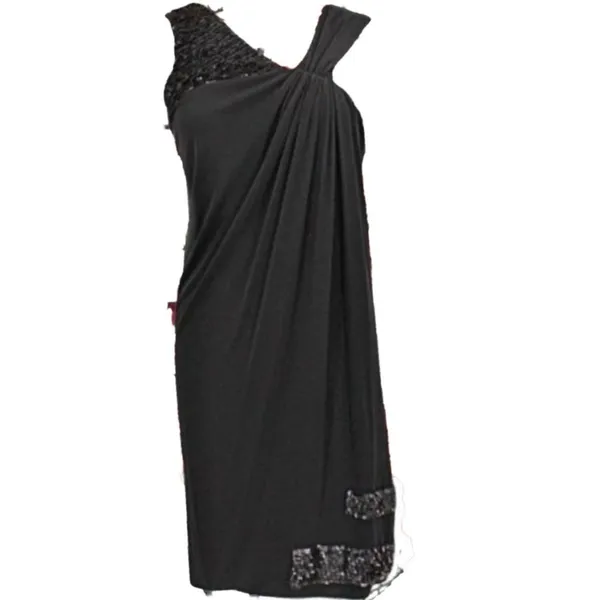 Yigal Azrouel Black One Shoulder Asymmetric Draped Cocktail Dress Petal Trim - Image 12