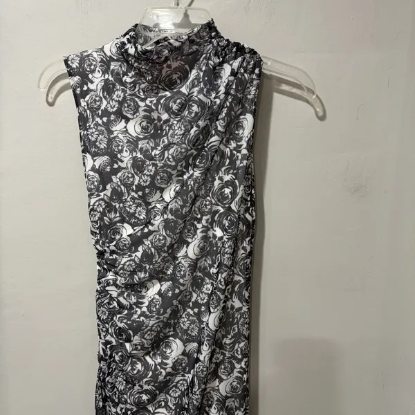 Betsey Johnson sleeveless Midi dress Mock‎ Neck Sleeveless XS Black White Floral - Image 7