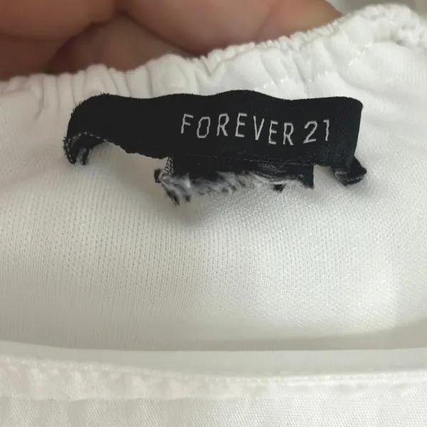 Forever 21 Dress White Puff Sleeve Tie Back Babydoll Mini Dress Cottagecore S - Image 8