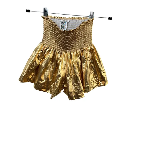 Queen‎ of Sparkles Gold Metallic Smocked High Waist Flared Shorts Womens XS - Image 8