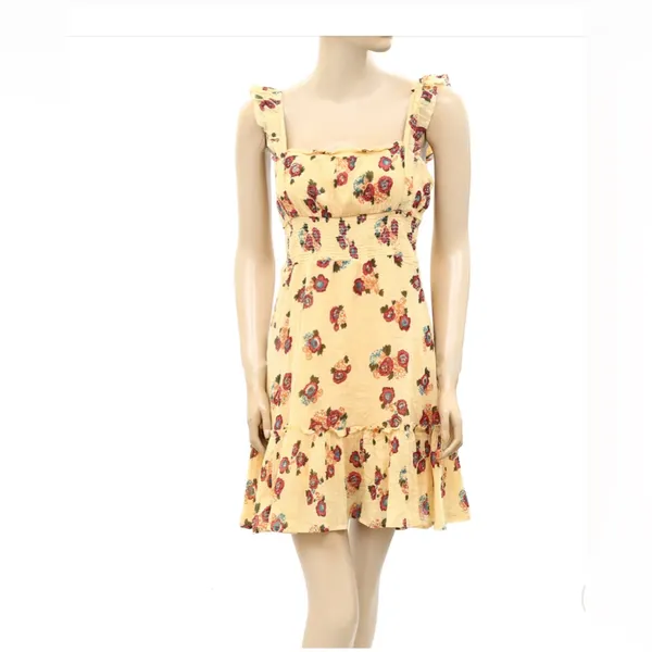 Urban Outfitters‎ Yellow Floral Ruffle Sleeve Dress - Image 2