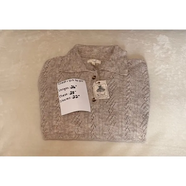 NWT Easel Los Angeles Pointelle Knit Polo Sweater Oatmeal Beige Wool Blend Large - Image 6