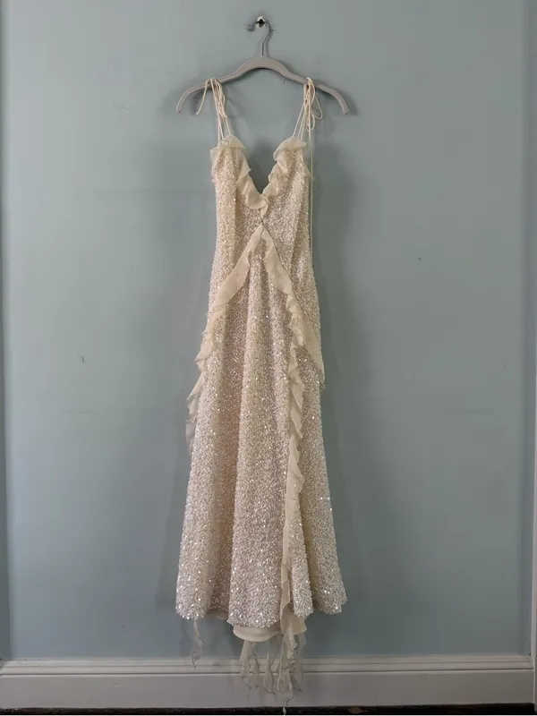 NWT Bardot Marsella Ruffle Sequin Ivory Bridal Coquette Midi Dress - Image 4