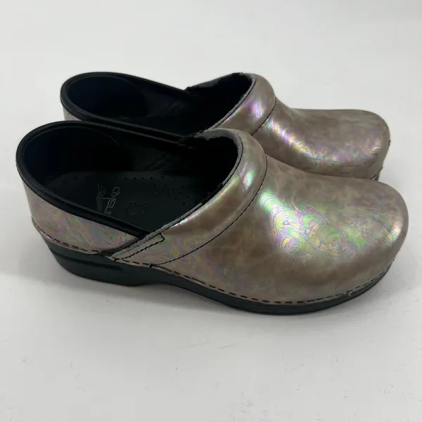 Dansko Tan Iridescent Nursing Clog shoes comfort slip on leather metallic 37/6.5 - Image 2