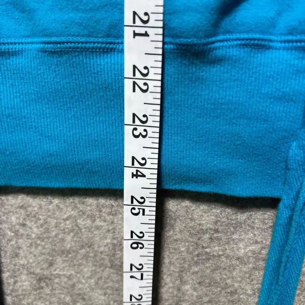Vintage Y2K Karen Kane Turquoise Blue‎ Scoop Neck Drawstring Hoodie Sweatshirt M - Image 5