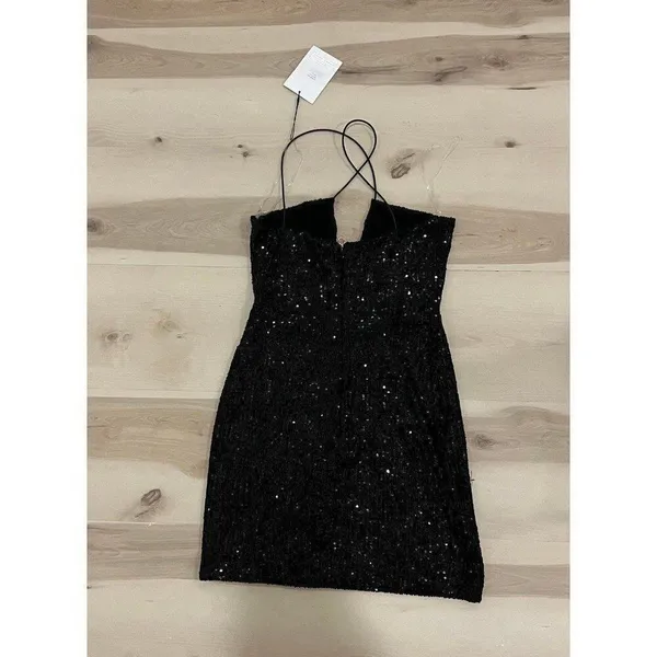 Nookie NWT Black Sequin Shimmer Supreme Bodycon Glam Party Night Out Mini Dress - Image 8