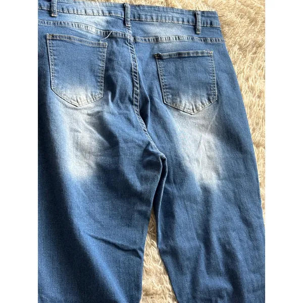 Floral Applique Lace Trim Straight Leg Denim Jeans Blue 3XL Boho‎ Stretch - Image 5