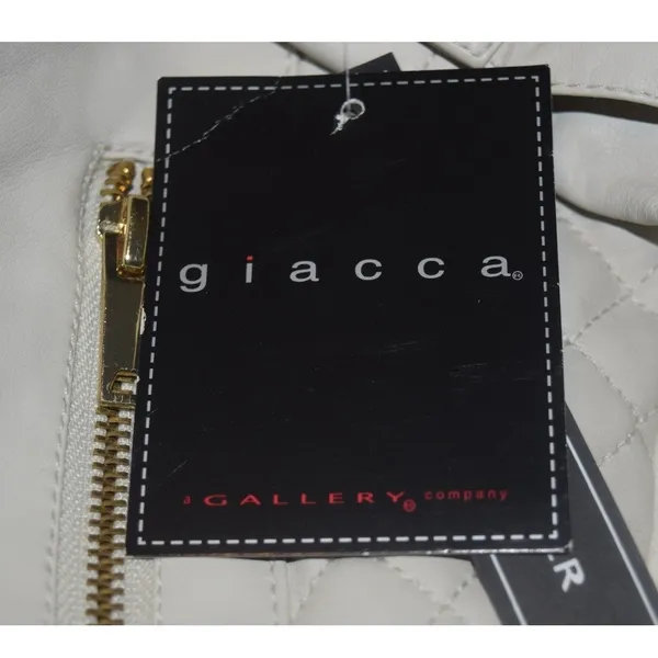 Giacca Moto Jacket‎ Women Medium Off-White NEW Quilted Faux Leather Zip - Image 5