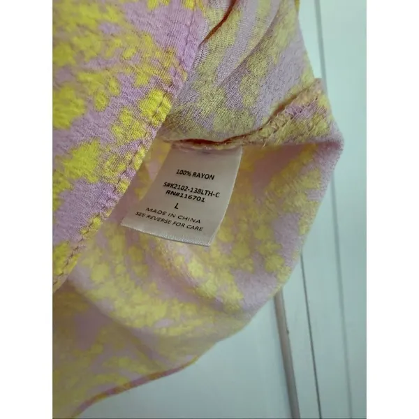 Karlie pink and yellow ruffle sleeve tassel tie top large - Image 4