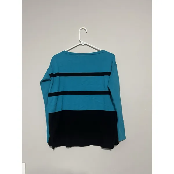 LAUREN Ralph Lauren Sweater Womens Med Blue Black Stripe Pullover Gold buttons - Image 4