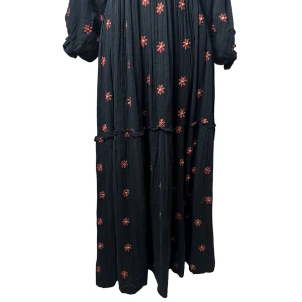 Free People Dahlia Embroidered Maxi Dress Puff‎ Sleeve Cottagecore Milk Maid M - Image 6