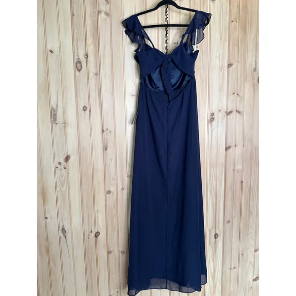 NWT Lulus Lulus Sweetest Entrance Navy Blue Ruffled Tie-Back Maxi Dress Gala L - Image 7