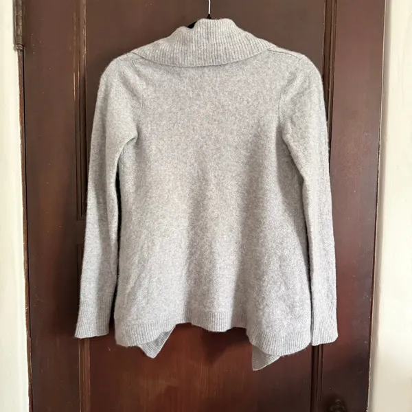 L.L.Bean Heather Gray Cashmere Open Front Cascade Collar Cardigan Sweater Small - Image 6