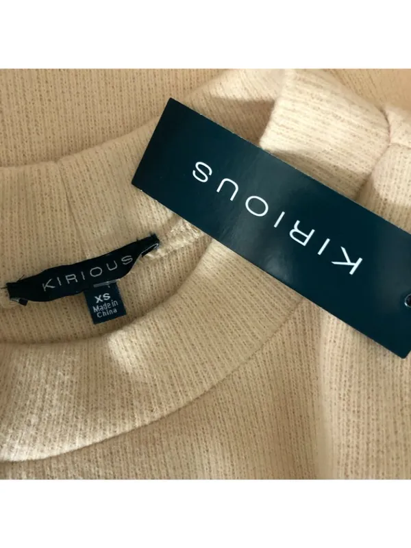 Kirious Womens Sweater Pleated Sleeve Mock Neck Ribbed Knit Boxy Beige Size XS - Image 3
