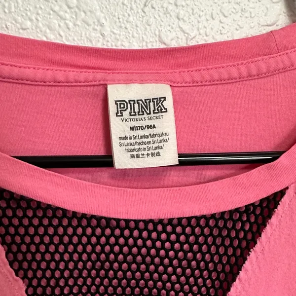 PINK Victoria's Secret Pink Long Sleeve Tee Black Mesh Detail Medium Oversized - Image 3
