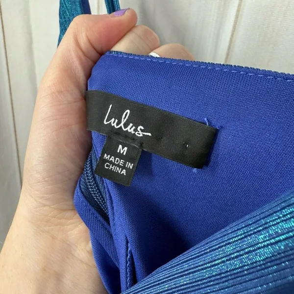 Lulus Women’s Medium Blue Lurex Maxi Dress NWOT - Image 3