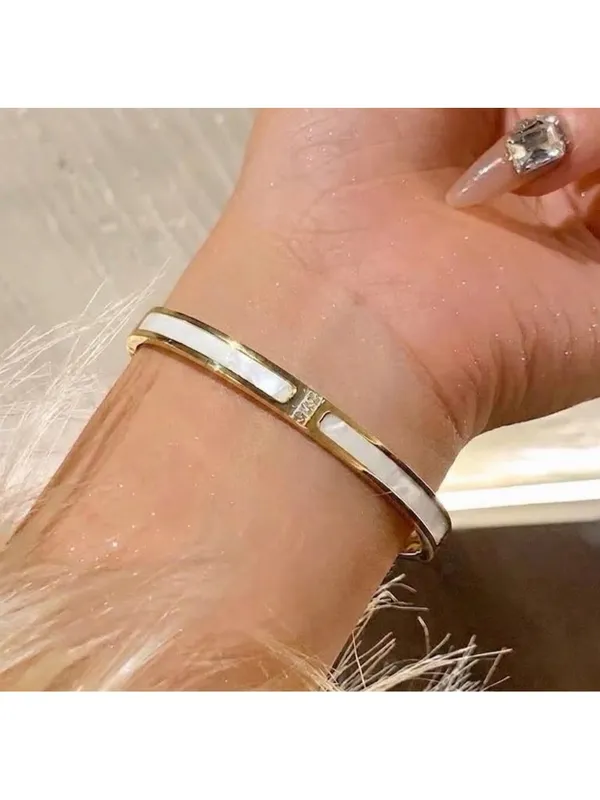 Gold Plated bangle Bracelet Mother Of Pearl Crystals stainless steel jewelry - Image 2