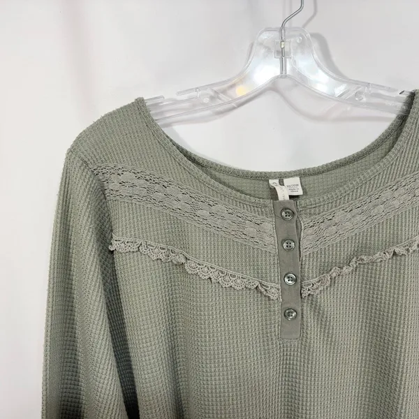 Cato Plus Size 18 20 Top Sage Green‎ Long Sleeve Waffle Knit Thermal Lace 771 - Image 4