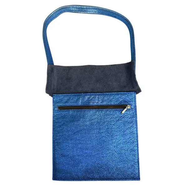 Kurt Geiger Blue Metallic Quirky Pebbled Leather Suede Shoulder Purse Handbag - Image 2