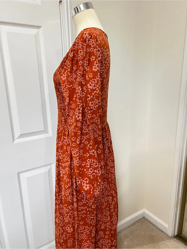 Susina Floral Smocked Bodice & Tiered Midi Dress Orange Burnt Orange Size Large - Image 8