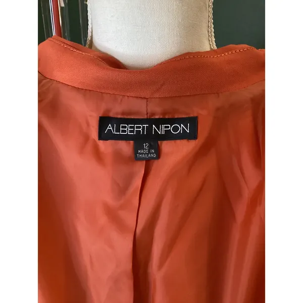 Albert Nipon Women Orange Belted Trench Coat Size‎ 12 - Image 6