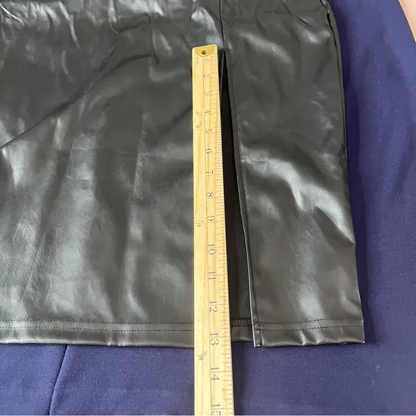 Shein Elegant Black Faux Leather High‎ Rise Front Skit Women's Midi Pencil Skirt - Image 13