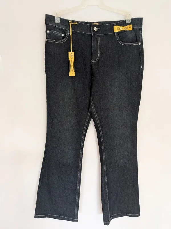 NWT Womens 12 Dark Wash Stretch Bootcut Jeans Y2K Bling Rhinestone Cross Pockets - Image 6