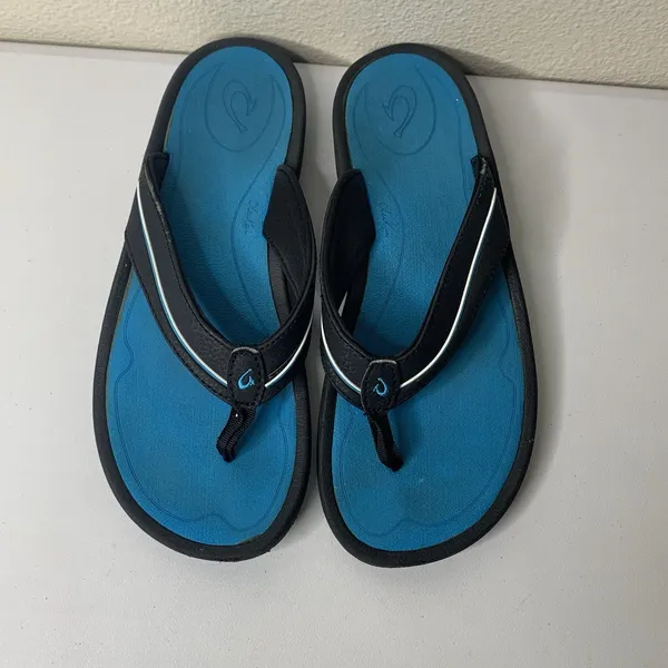 Olukai Bright Blue Black Sandals Flip Flops Women’s Sz 8 *See Note - Image 3