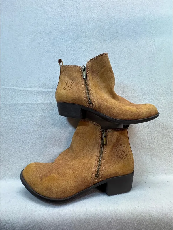 Lucky Brand Women’s Brown Suede Ankle Boots Size 3M Side Zip Western Booties - Image 2