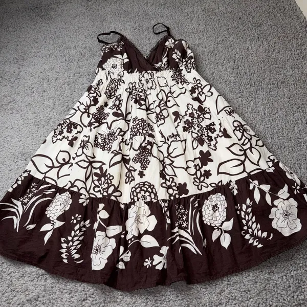 Speed Control New York Brown Floral Cotton Tiered Smocked Midi Sundress Womens L - Image 2