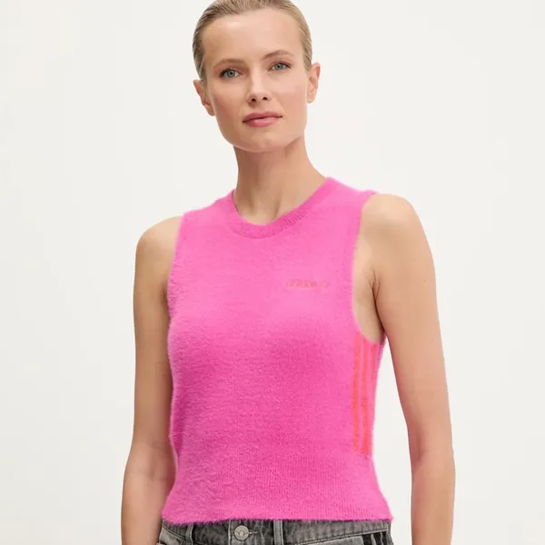 NWT adidas Fluffy Knitted Vest Fuzzy Soft Pink Red Small Semi Lucid Fuchsia - Image 6