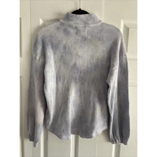 Madewell MWL Quarter Zip Pullover Womens Size S Blue Tie Dye Waffle Sweatshirt - Image 5