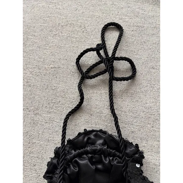 Sparkly Black Sequin Ruched Drawstring Evening‎ Bag - Image 5