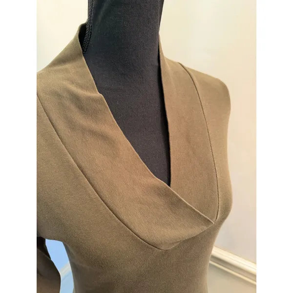 Lilla P 100% Cotton Long Sleeve Overlap V-Neck Top Olive Green Minimalist Layer - Image 3
