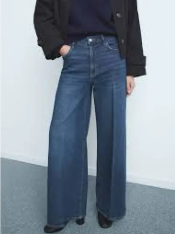 Mango Deep Indigo Wide-Leg Jeans Size 4 100% Cotton - Image 2