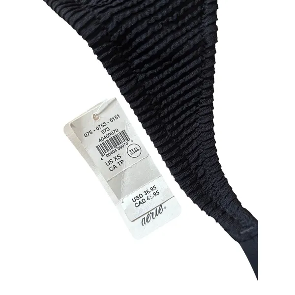 Aerie Womens XS Black Textured Triangle Bikini Top Tie Straps Swimwear NWT New - Image 2