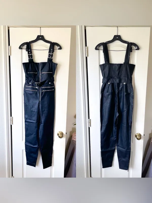 WeWoreWhat Vegan Leather‎ Moto Overalls Zipper Black XS NWT - Image 2