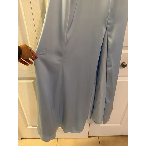 Azazie Rue Sky Blue Mermaid Pleated Metallic Satin Dress A6 Size 6 New with Tags - Image 8