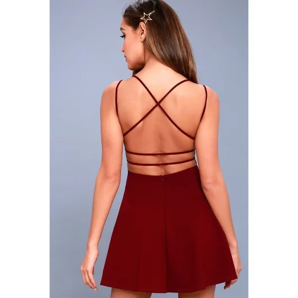 ✨Lulu’s Believe in Love Wine Red Backless Skater Sz Large Maroon Dress✨ - Image 3