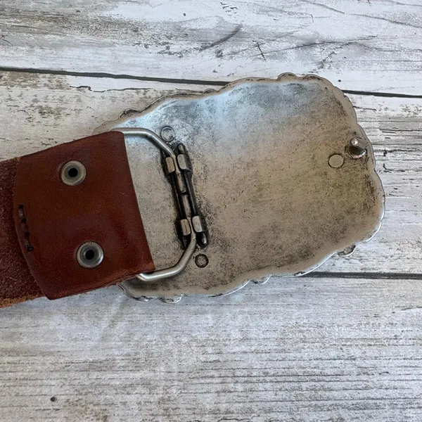VTG Fossil Leather Belt‎ Brown Sz M Rhinestone Embellished Cowgirl Western y2K - Image 4